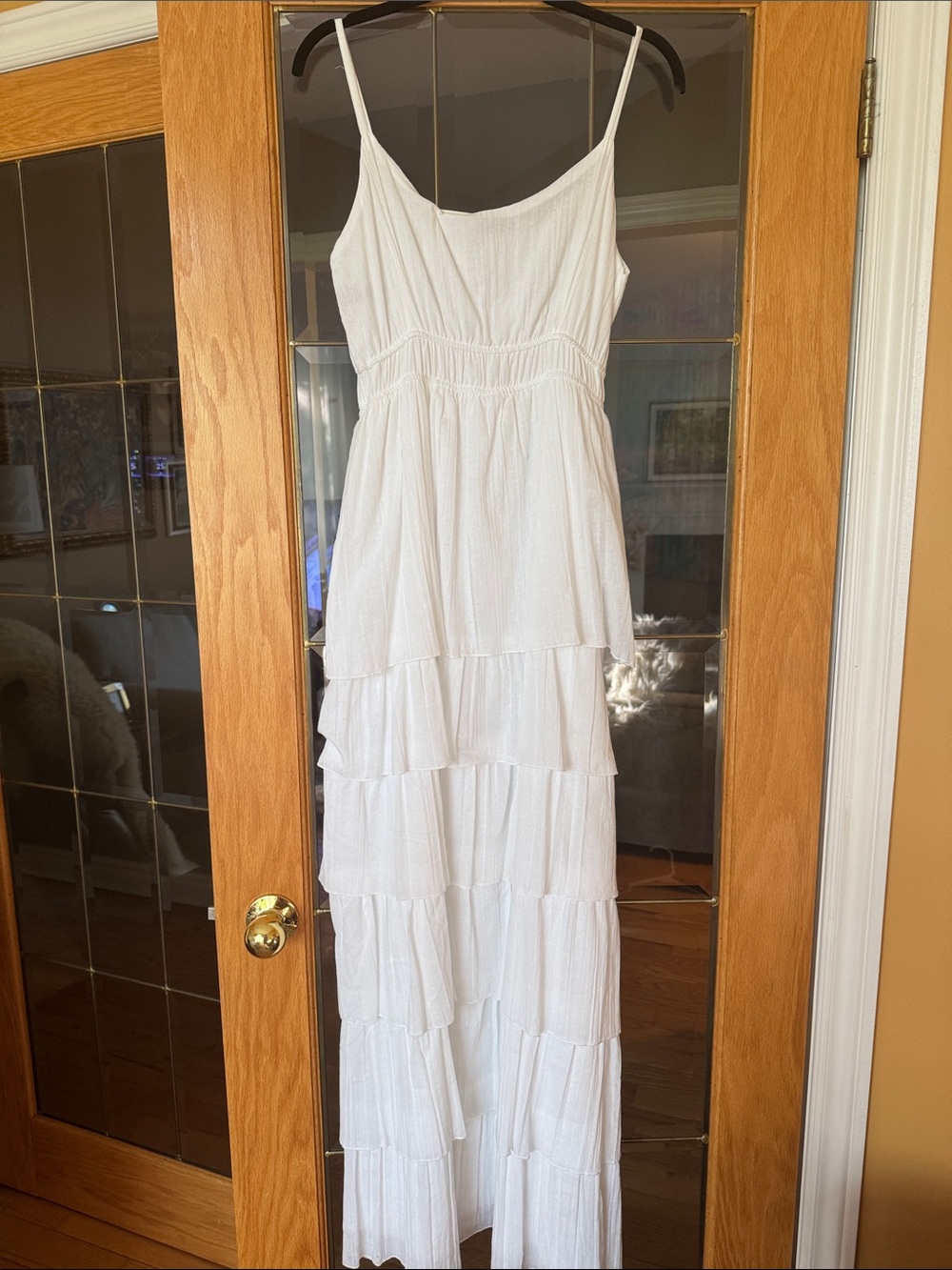 White Tiered Spaghetti-Strap Maxi Dress